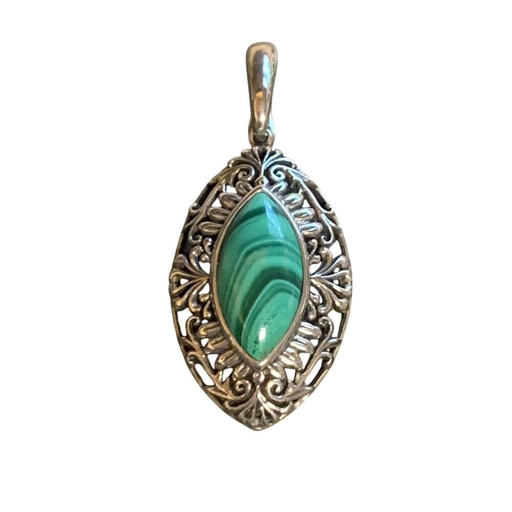 Sterling Silver and Malachite Pendant/Enhancer Marked R